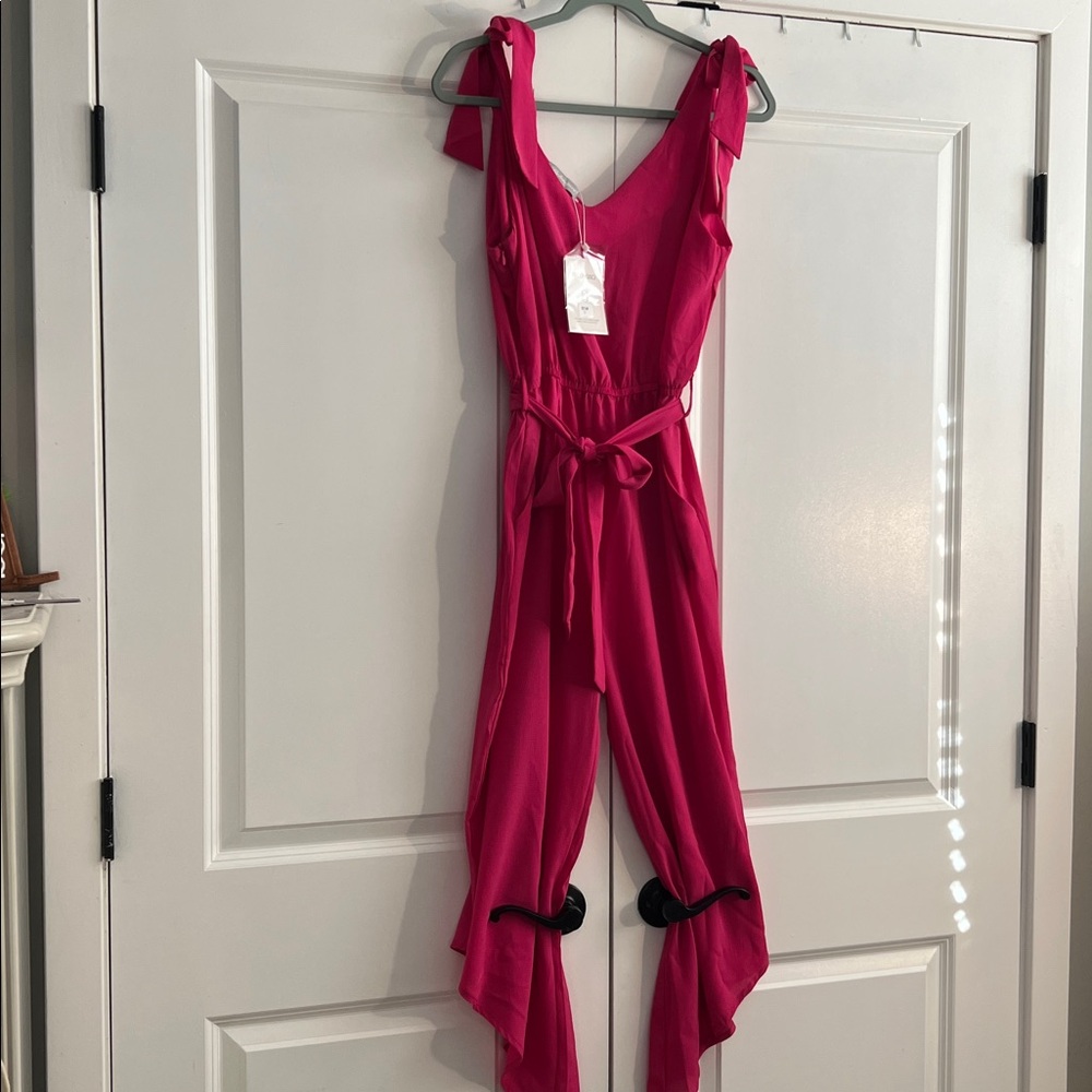 Pink Sleeveless Jumpsuit with Tie Waist